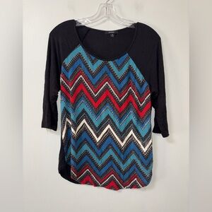 Espresso Multicolor Elbow Sleeve Chevron Top 2010 Vibes M Boho Chic